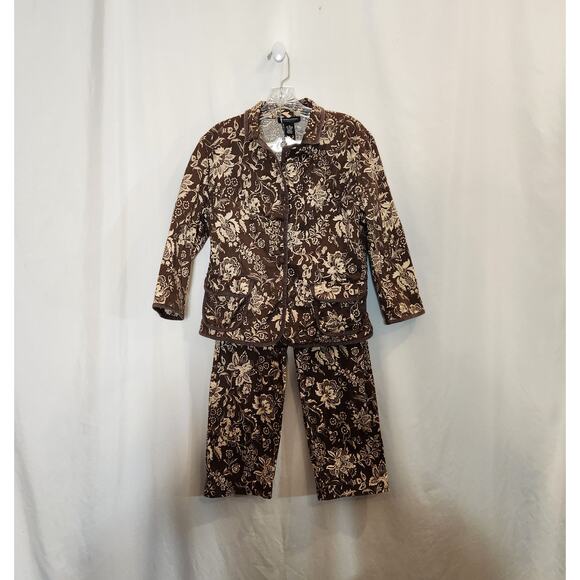 GOODCLOTHES COLLECTIONS Brown Beige Floral Damask Unlined Crop Pantsuit Women 10 - Picture 1 of 12